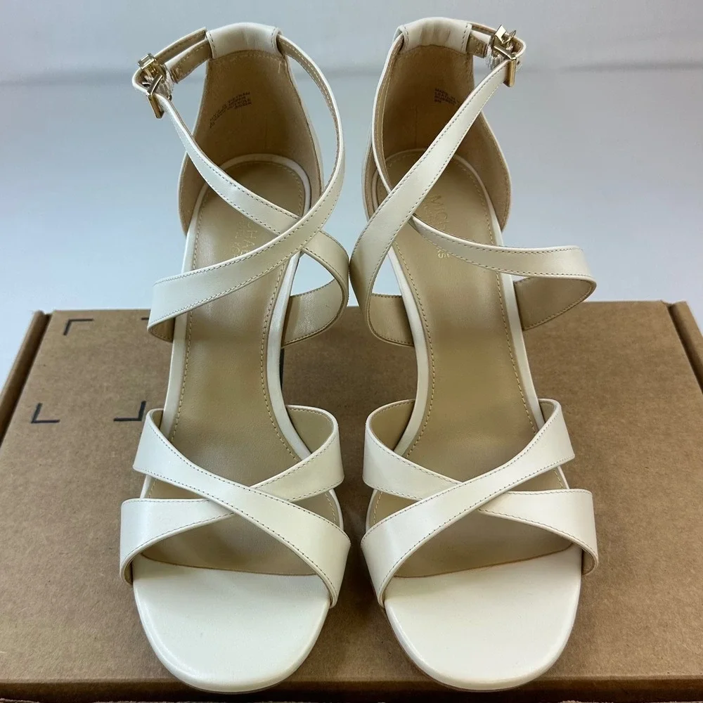 Michael  Kors Kinsley Heeled Sandals Womens 8 Cream Strappy Dress Shoes